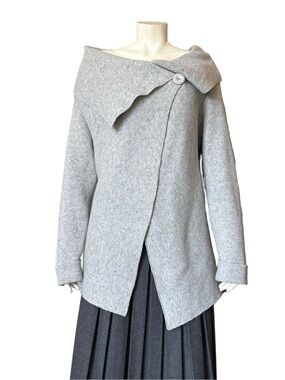 Chiaramente Italian Wool-Blend Draped Wrap Sweater Cardigan Gray, Size M
